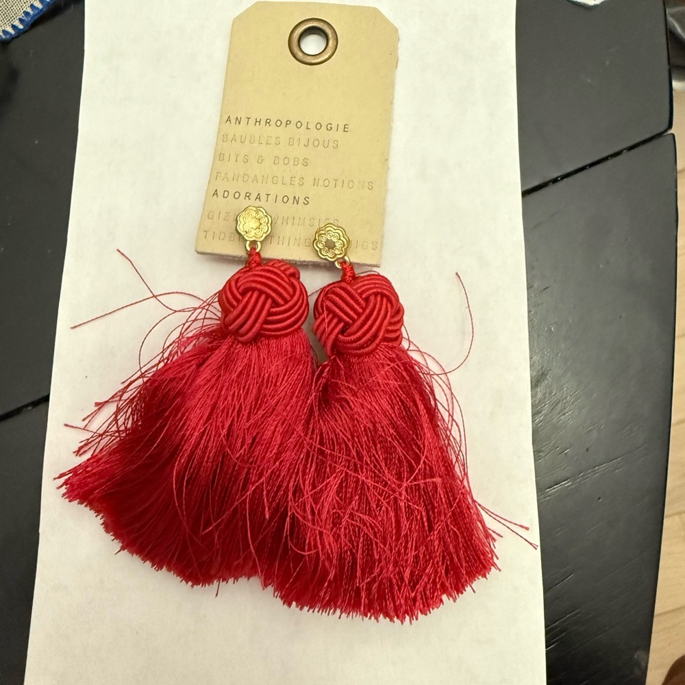 Anthropologie Vibrant Red Tassel Earrings